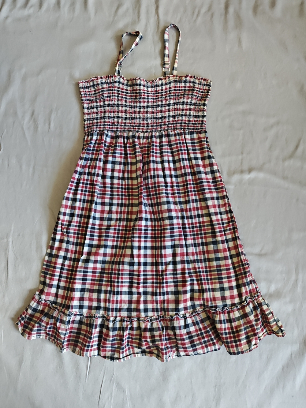 Faded Glory Red, Navy & White Plaid Smocked Sundress